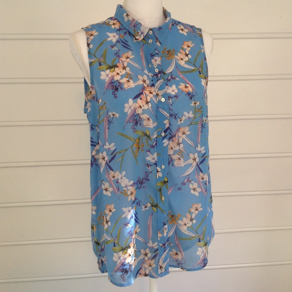Blue Floral Sleeveless Blouse H&M